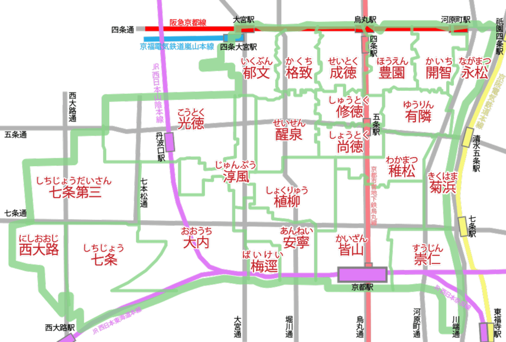 下京区の学区マップ